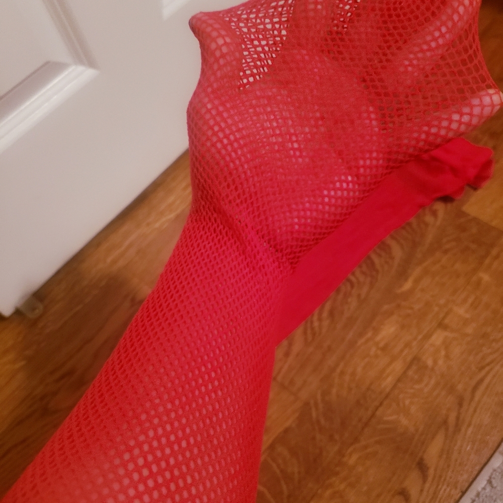 Red Thigh High Fishnets - Picture 3 of 3